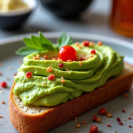 A delicious avocado on sourdough toast served for lunch